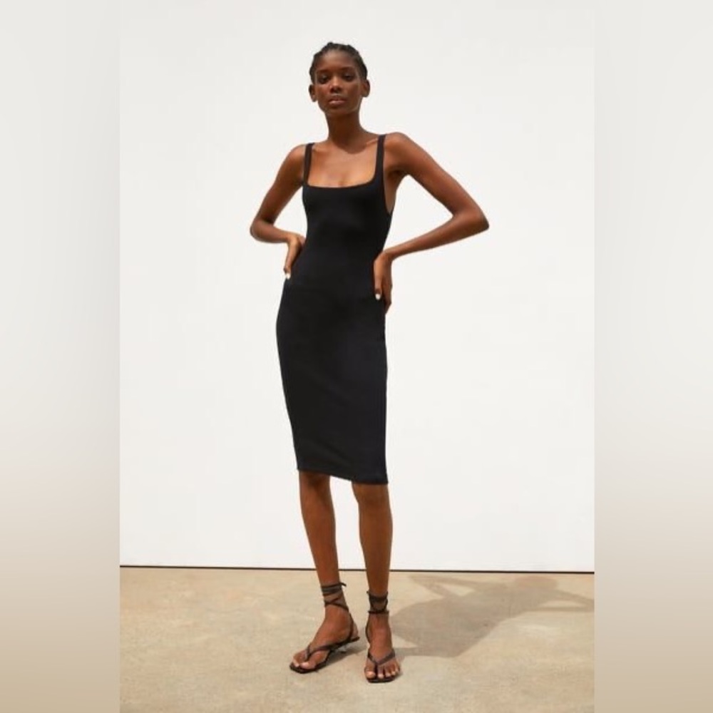 Zara Trafaluc Black Sleeveless Tank Bodycon Scoop summer Dress Size Small